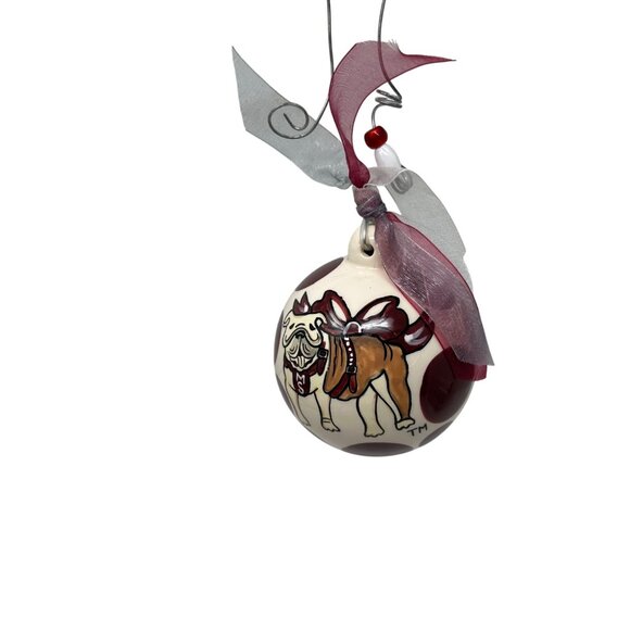 Mississippi State Bulldog Ornament Maroon White Ceramic Christmas Ball Decor - Picture 8 of 10
